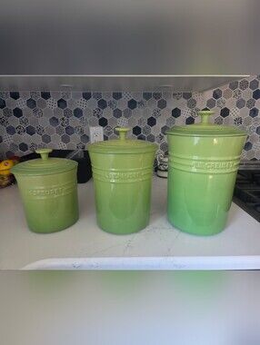 Le Creuset Lime Green Ceramic Canister Set - 3 Piece PALM LOVERS